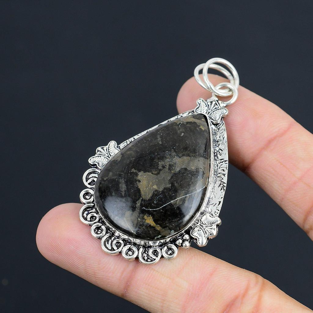 Anniversary Gift For Her Natural Gabbro Jasper Gemstone Pendant 925 Silver