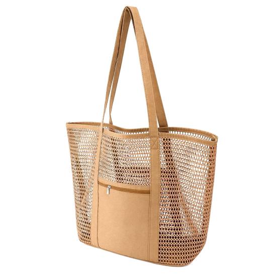 Mesh Beach Tote, Women Shoulder Bag, Sandproof Breathable Beach Bag with Zippered Pocket, Summer Travel Tote Bag for Holiday Daily Use