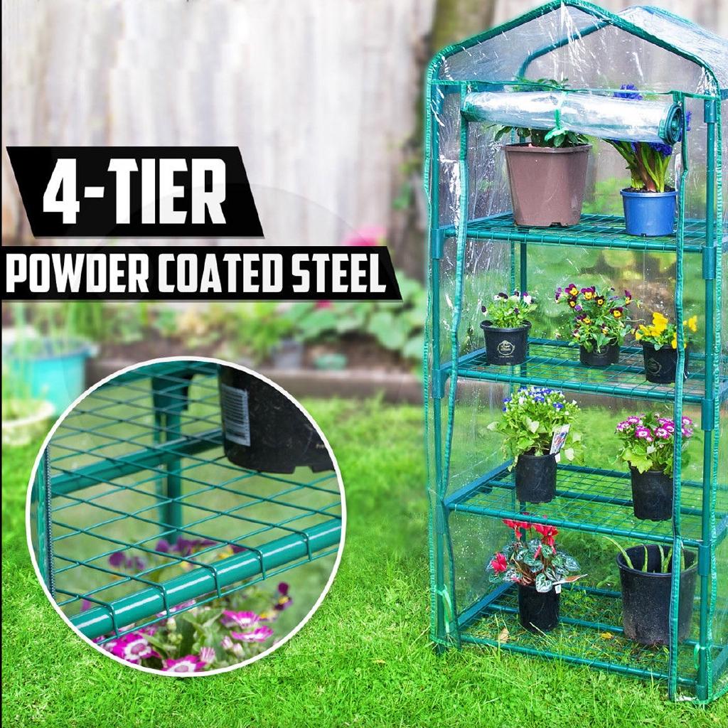 NEW Green Large Garden Greenhouse 4-Tier Tall Green Hot Plant House Shed Storage PVC Warm Garden Tier Cover with Stand