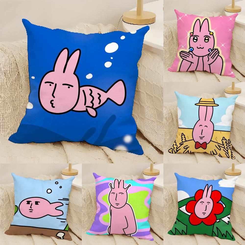 Cartoon Pink Funny Rabbit Friends 2 Pillow Case Linen Pillow Case Sofa Home Decor Cushion Cover Cushion Cove