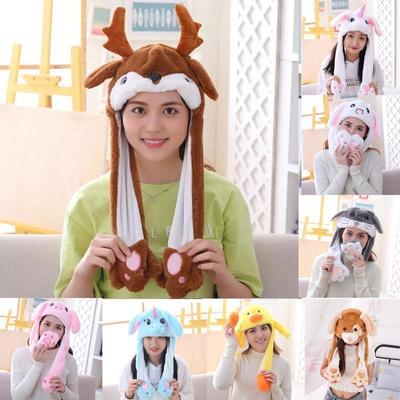 Módní pohyblivý klobouk králičí uši plyšové sladké roztomilé čepice Anime losí králík čepice jednorožec roztomilé zvířecí čepice prase pes křeček Cosplay čepice