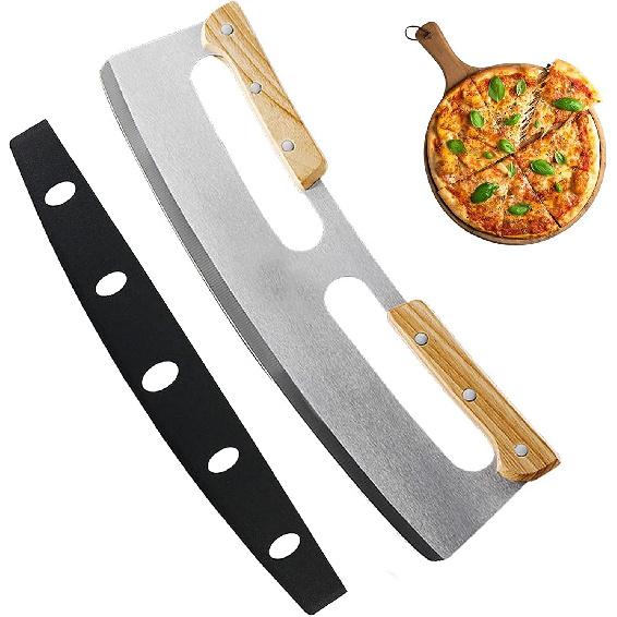 

14-дюймовый нож для пиццы, измельчитель меццалуна, измельчитель салата меццалуна, рокер для пиццы с деревянной ручкой, большой инструмент для пиццы…