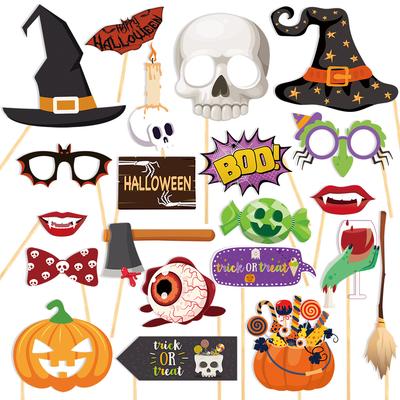 Happy Halloween Photo Booth Props Witch Hat Skull Pumpkin Pattern Photo Props for Kids Halloween Party Photography Decor