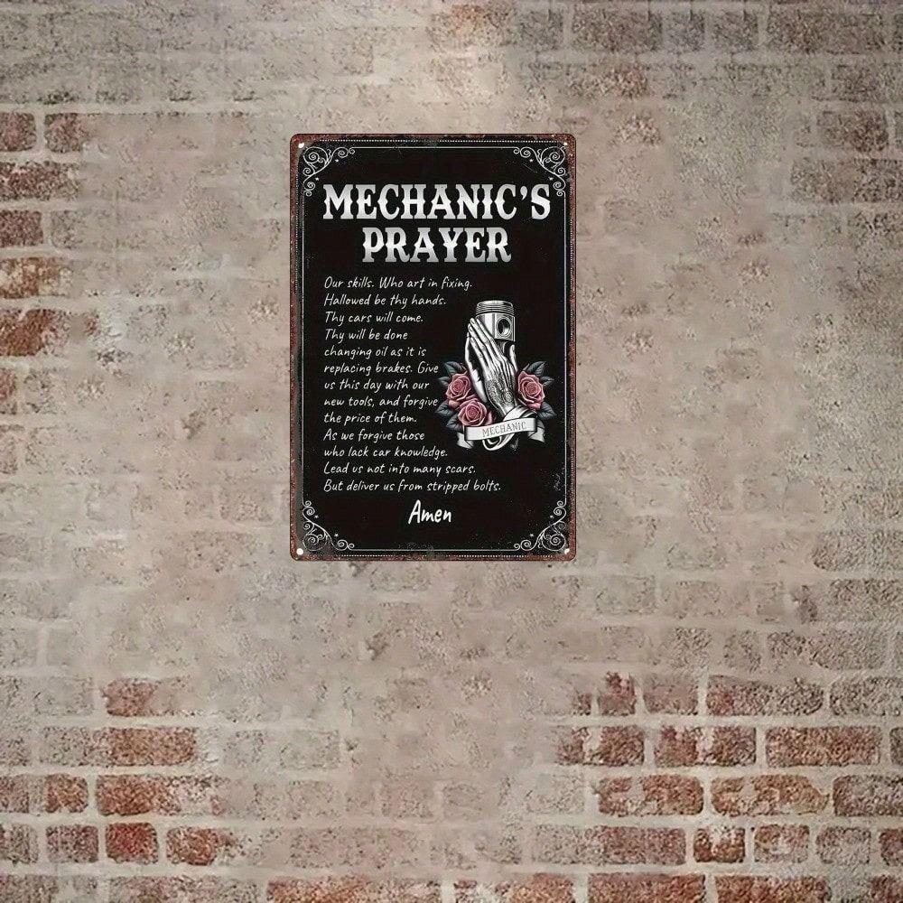 Metal Wall Art Vintage Mechanic Prayer Retro Garage Poster