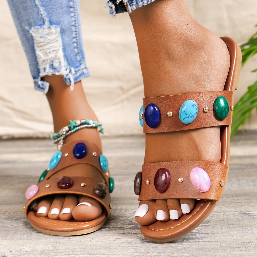 Women's Slippers 2024 Summer Soft Soled Flat Sandals for Outdoor Leisure and Comfort, Open Toed Women's Slippers Sandals