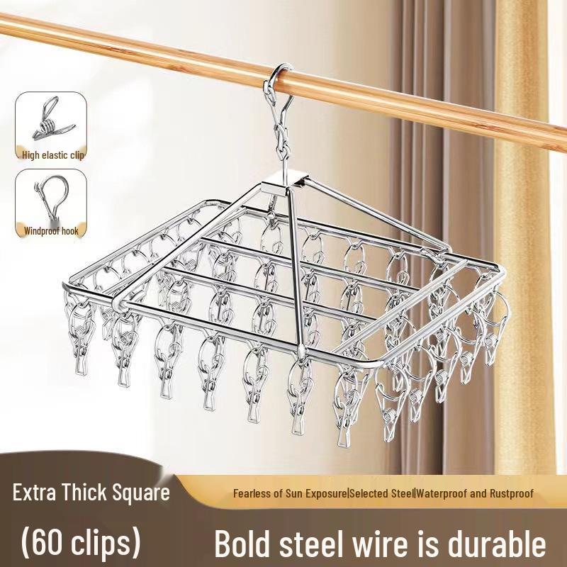 Rotating Stainless Steel Sock Drying Rack with Anti-Drop Pegs for Home and Dormitory Use