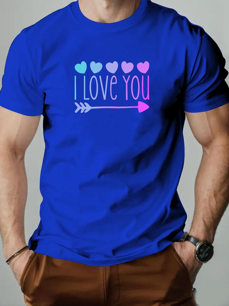 Mens cotton Tshirt love pattern I LOVE YOU summer casual round neck short Tshirt