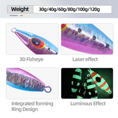 Bait Jigging Lure with Hooks for Bass Ocean Boat Fishing River Lake Bottom Fishing 60g Lead Floating Artificial Hard