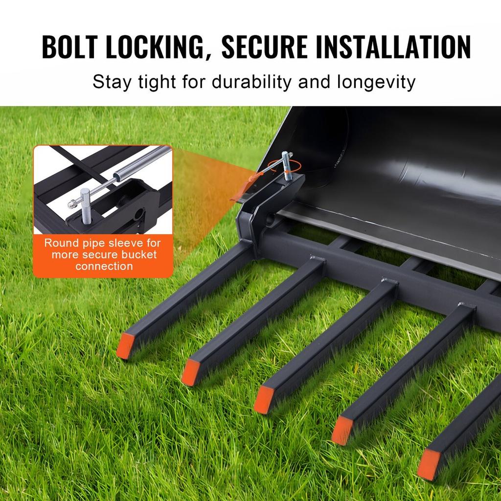 Clamp On Debris Forks To 48" Bucket, 2600 Lbs Capacity Heavy Duty Clamp On Pallet Forks Bucket Attachments, Fit for Loader Bucket Skidsteer Tractor To