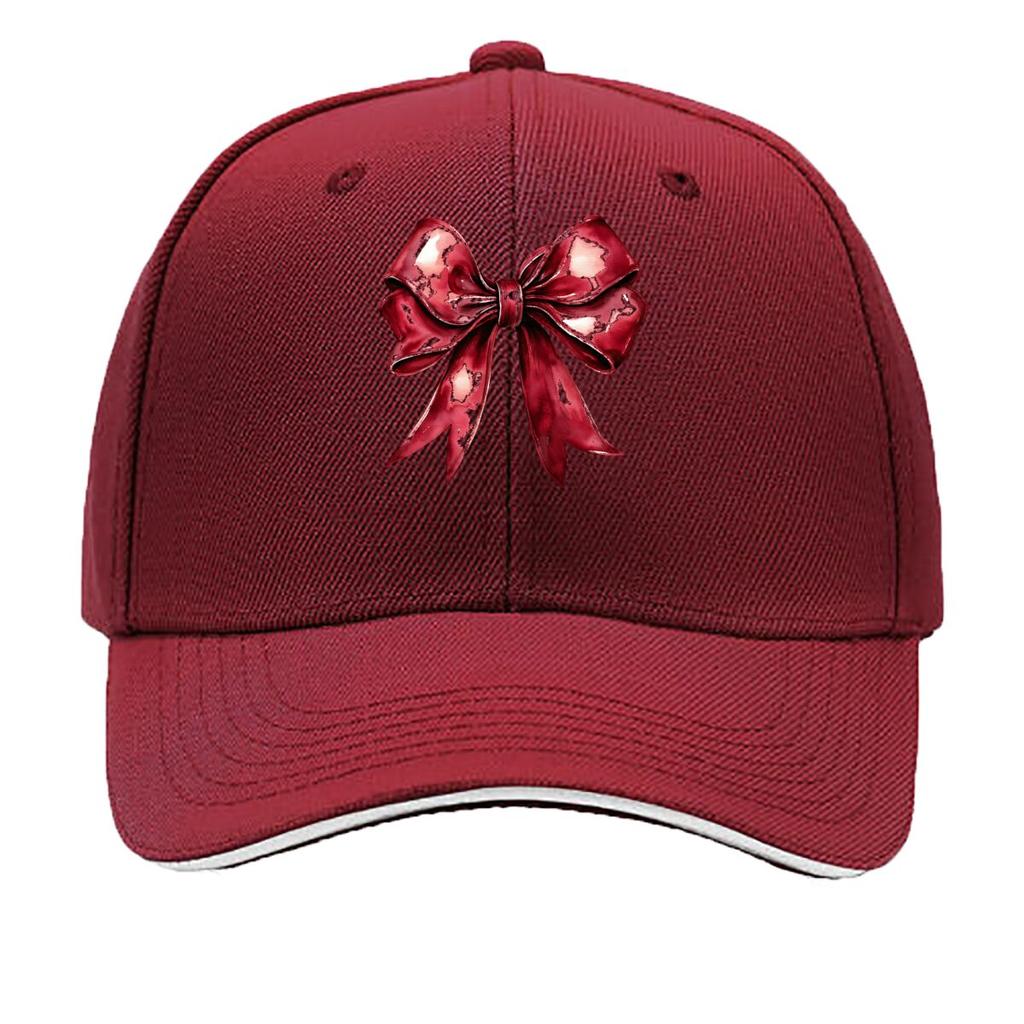 Glossy Red Ribbon Bow Illustration Graphic Sandwich Baseball Cap Unisex Women Sun Cap Outdoor Workouts Hat