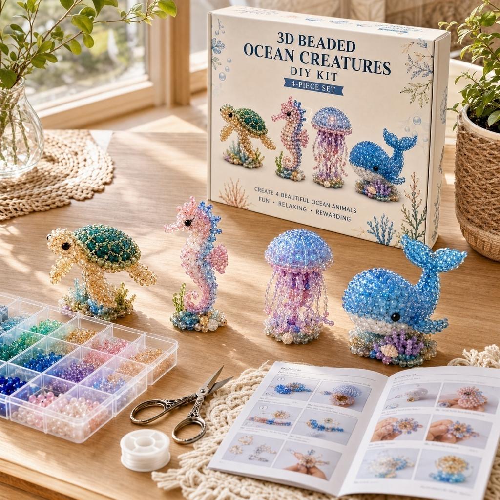 Kit Fai da Te Creature Perlate 3D con Perline Kit Creativo Kit Creativo per Adulti Set Completo per Creare Figure di Animali Marini per Adulti e Adolescenti