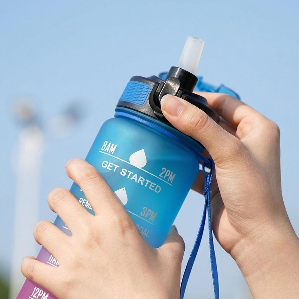 32oz Gradient Water Bottle 1L Large Capacity Space Cup with Straw & Handle for Outdoor Sports