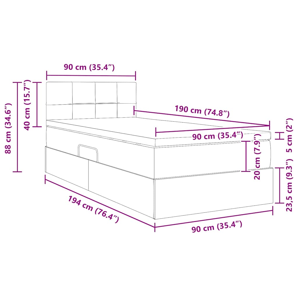LED Storage Bed with Mattress Light Grey 90 x 190 cm Fabric