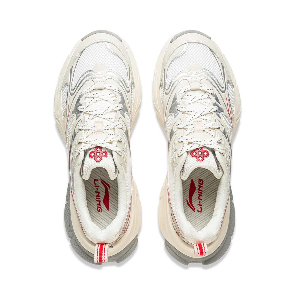 LiNing Star Shock Absorbers Slip Resistant, Abrasion Resistant, Breathable Low Top Chunky Sneakers Men's White Red
