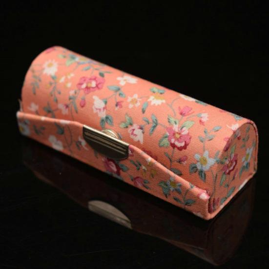Lipstick Box with Mirror Floral Print Vintage Women Chinese Style Retro Lip Glosses Storage Box for Daily Life