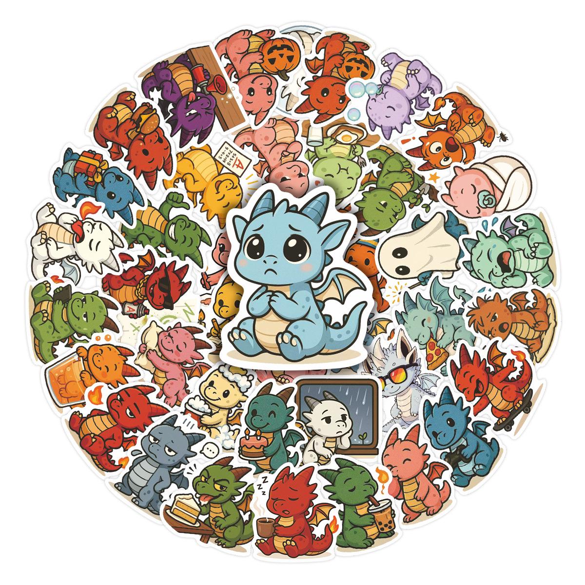 54 Sheets Cute Dragon Cartoon Stickers: Creative Children s Decorative Stationery