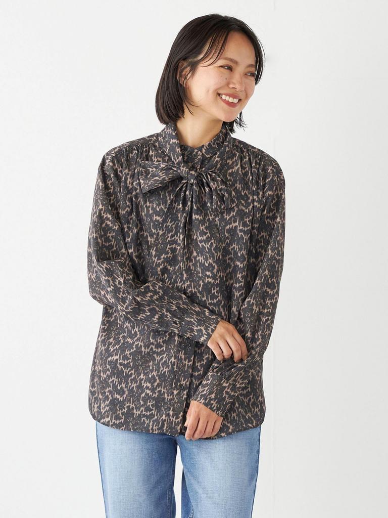 Ships Colors MULHOUSE Women's Leopard Print Bowtie Blouse, Machine Washable, Brown, 221150017, One Size