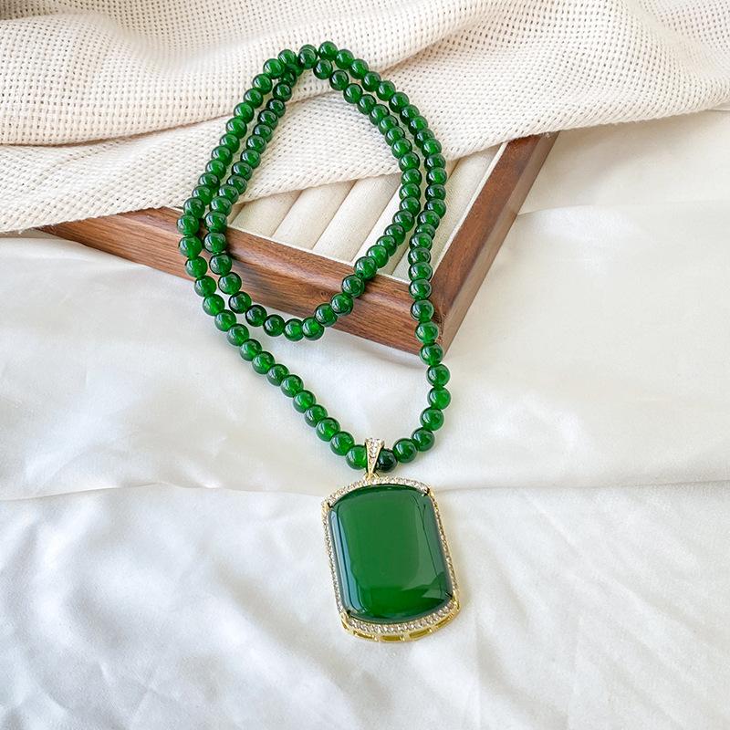 New Chinese Emerald Lucky Pendant Necklace Long Wild High-Grade Sweater Chain Simple Fashion Hanging Piece Pendant