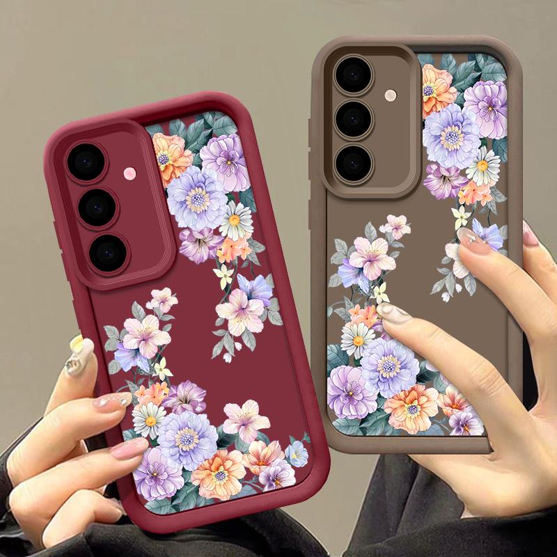 Colorful Floral Print Matte Soft Case For Samsung S25 Ultra S24 FE S23 S22 A16 A56 A36 A15 A55 A35 A54 A34 TPU Shockproof Lens Protection Phone Cover