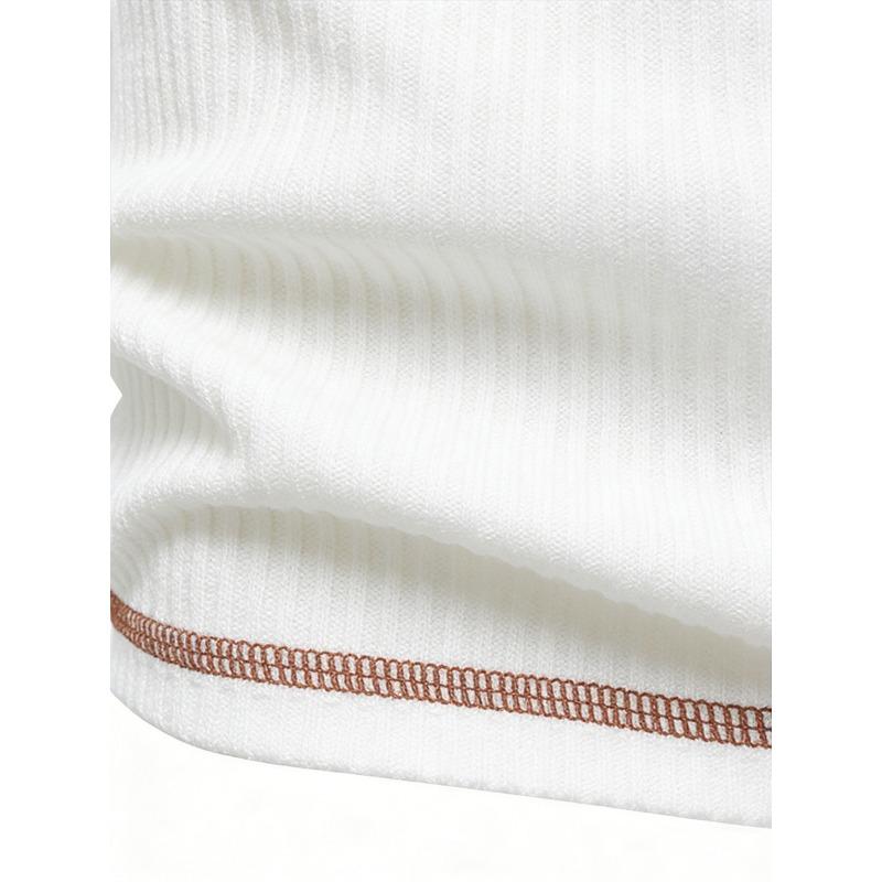 Men's Ribbed Henley Short Sleeve T-Shirt Contrast Leather Placket Casual Muscle Fit Top