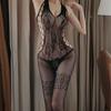 Women Jumpsuit Halter Skinny Backless Underwear Pantyhose Hollow Out Sexy Black Open Crotch Showing Nipples Lingerie