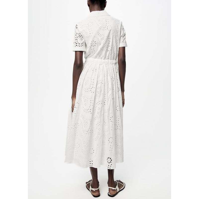Spring New French Design Elegant Sweet Tie-Neck Waist Embroidered Shirt Style Dress 2614271