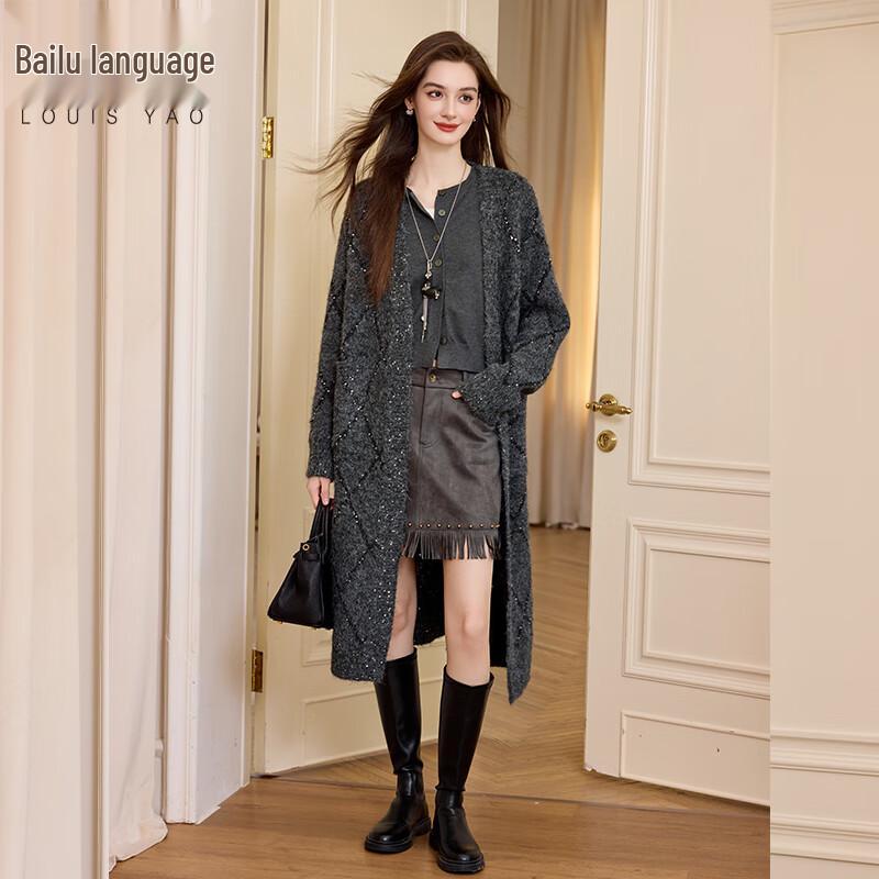 

Женский свободный длинный кардиган Bailuyu из люрексовой ромбовидной вязки M