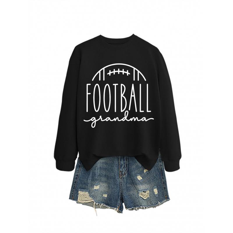 Womens Oversized Long Sleeve Crewneck Sweatshirt With Football Grandma Print - Fall Winter Casual Wear