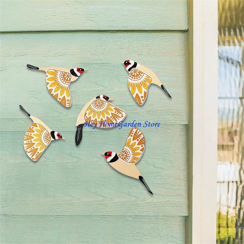 Pack of 5 Handcrafted Wooden Bird Wall Hanging Decorations for Bedroom Living Room Library Scandinavian Home Decors Gift