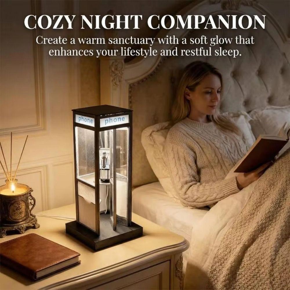 Einzigartige Dekoration Telefonzelle Tischlampe Warmes LED-Licht Klassische Telefonbox-Lampe Telefonzellen-Lampe Café