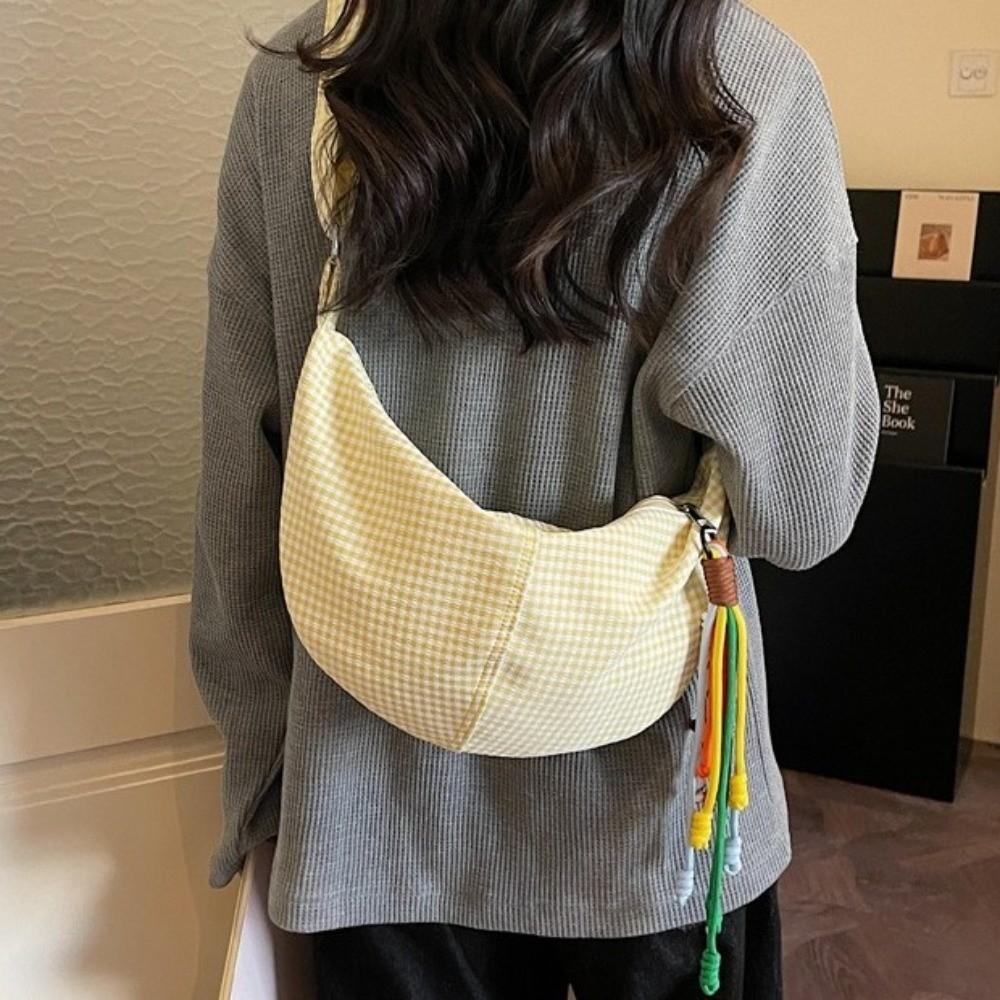 Colth Dumpling Bag Large Capacity Crossbody Bag Fashion Plaid Shoulder Bag School