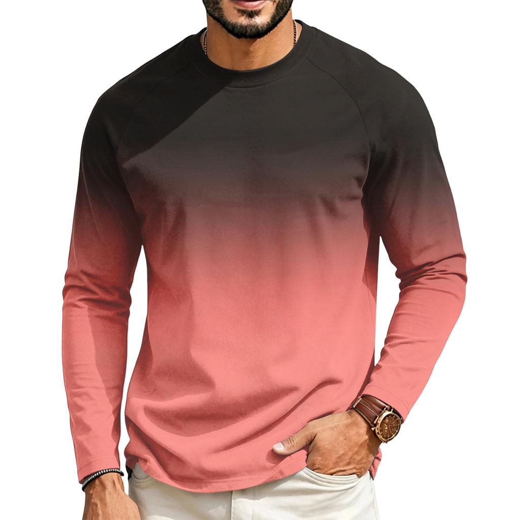 Heren Casual T-shirt met Ronde Hals, Raglanmouwen en Lange Mouwen