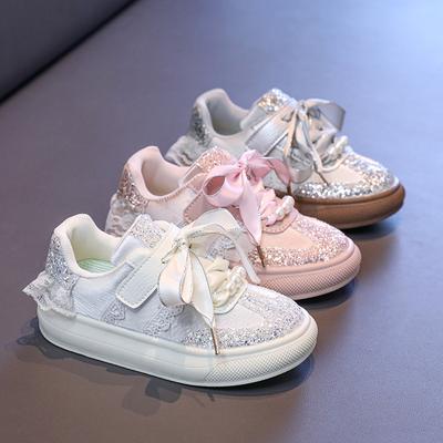 Chaussures de Sport pour Enfants Style Princesse Antidérapantes Chaussures de Mode pour Filles Dentelle Doux 2025 Nouvelle Mode Chaussures Décontractées pour Enfants Semelle Souple Brillantes