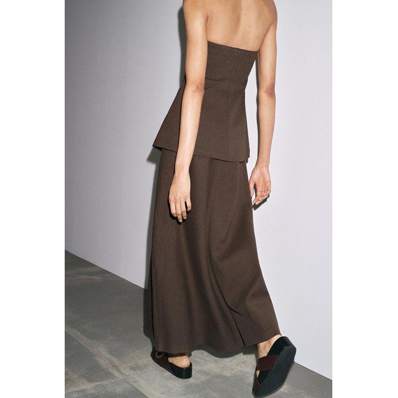 Summer New Arrival Women clothes Ins Style Casual Linen Blend Tube Top Strapless Straight Collar Length Dress 4333040