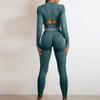 Women’s Seamless High Waist Leggings and Long Sleeve Crop Top Set Stretchy Workout Yoga Athletic Outfit