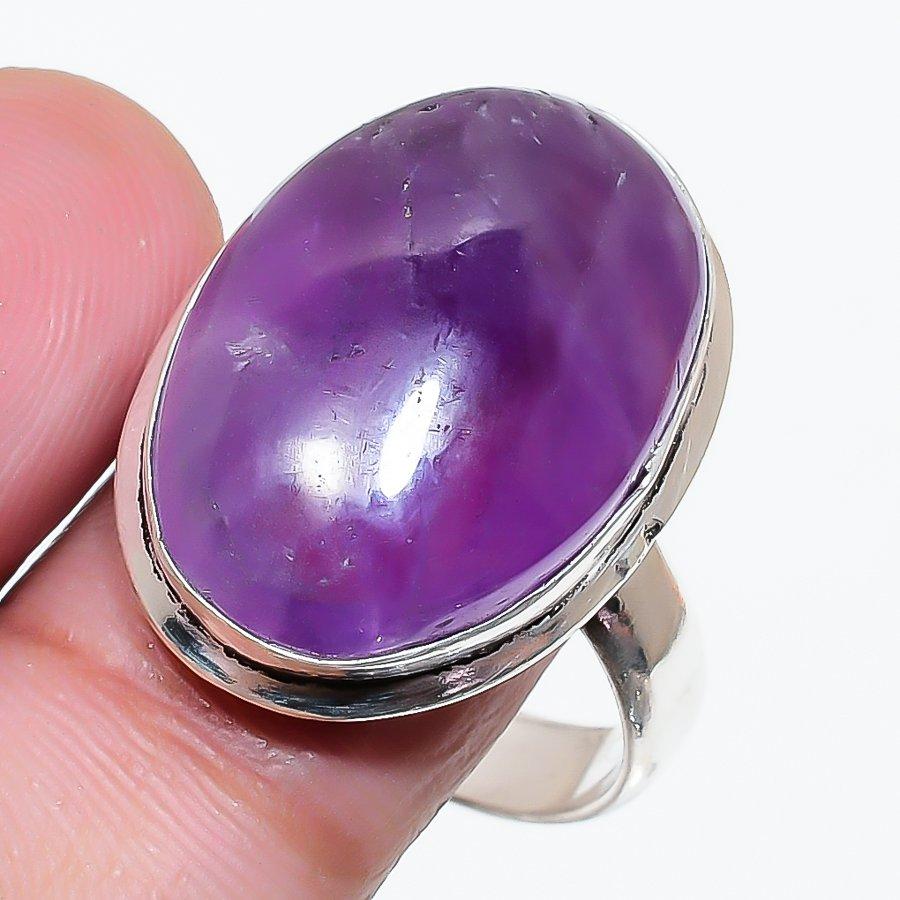 Natural Sage Amethyst Gemstone 925 Sterling Silver Jewelry Ring Size 9 AR-18210