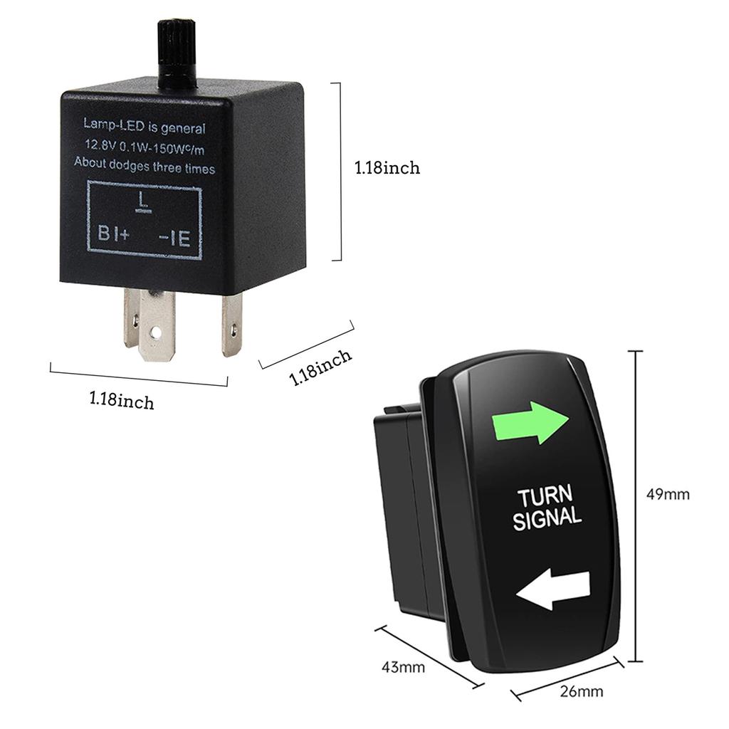Universal Led Turn Signal Switch with 3 PIN CF13KT Adjustable Flasher Relay 3 Way ON-Off-ON DPDT Rocker Switch + LED Flasher