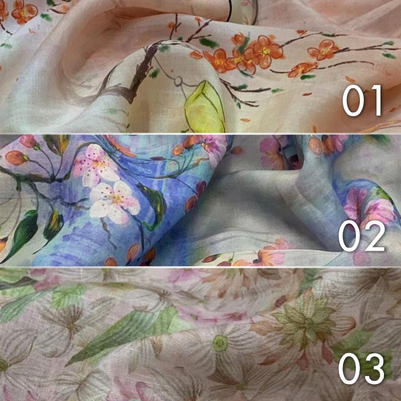 1/3/5M Soft Thin Flowing Pure Ramie Fabric Chinese Style Flower Pattern Ramie Fabric For Diy Sewing Summer Gown Cheongsam Dress