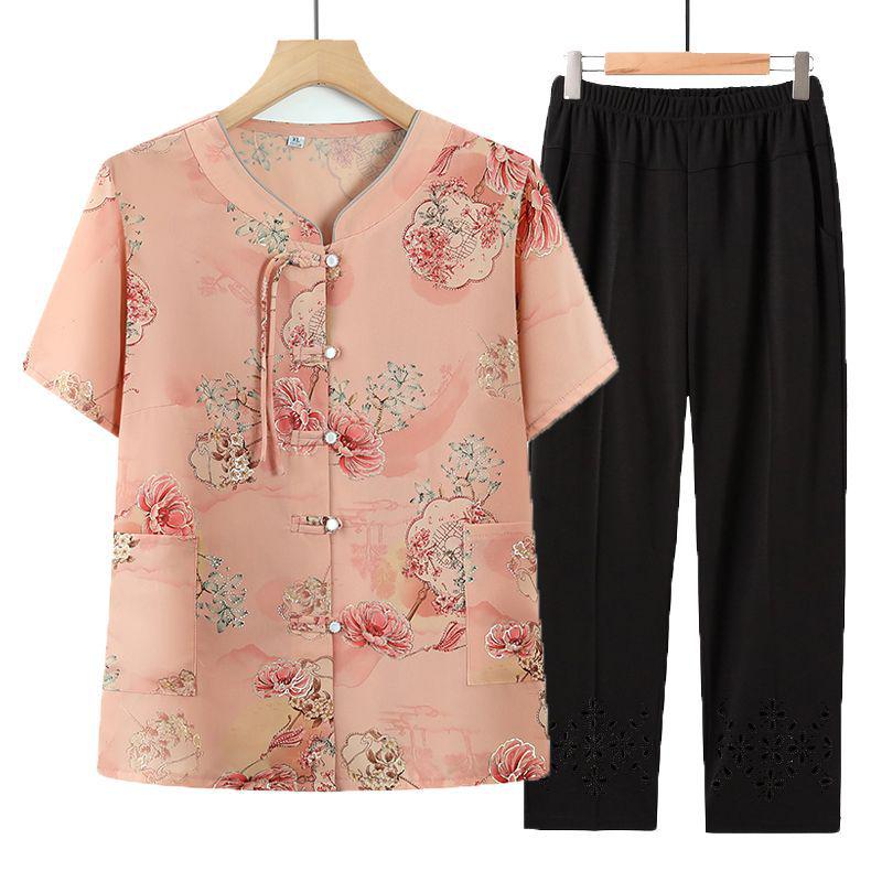 Mother's Day Chinese Style Summer Blouse - Short-Sleeved, Middle-Aged Women's Fashion Top