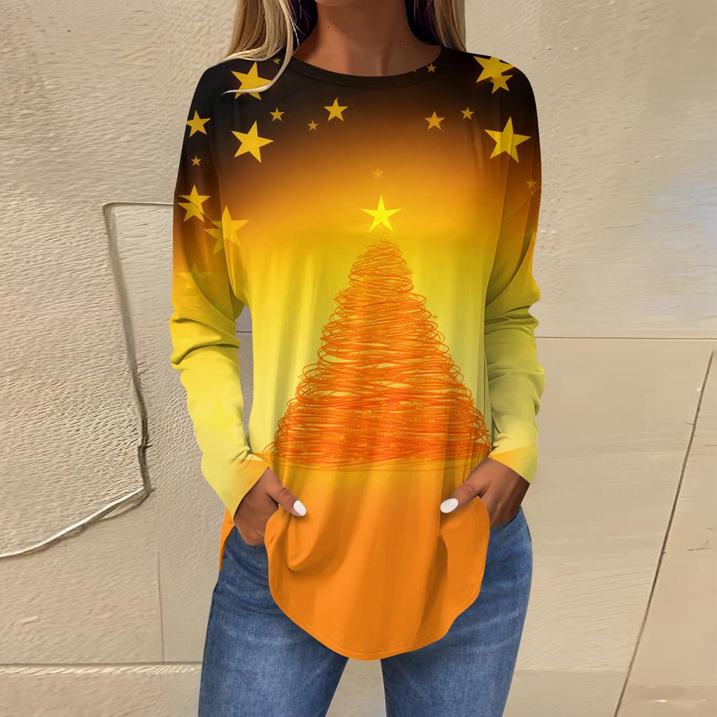 Dames Losse Comfortabele Casual Mode V-Hals Kerstprint Lange Mouw Hoodie