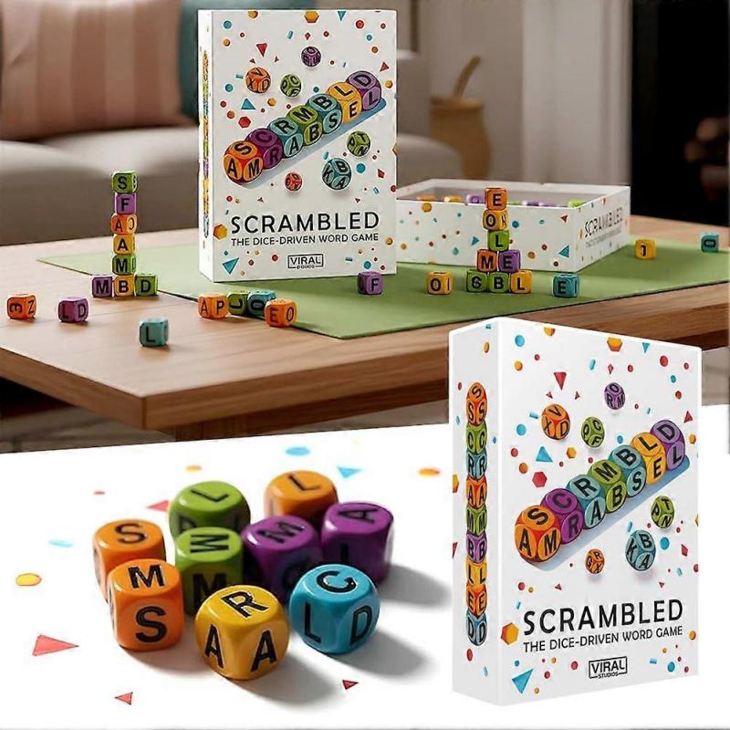Scrambled Dice Word Game - Family Party Spelling Challenge Fast-Paced Board Game for 1-5 Players