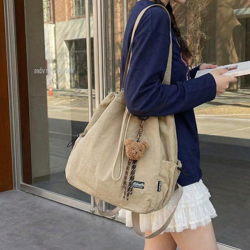 Tote Bag Women's Drawstring Backpack Large Capacity Lightweight Commuter Portable Shoulder Bag