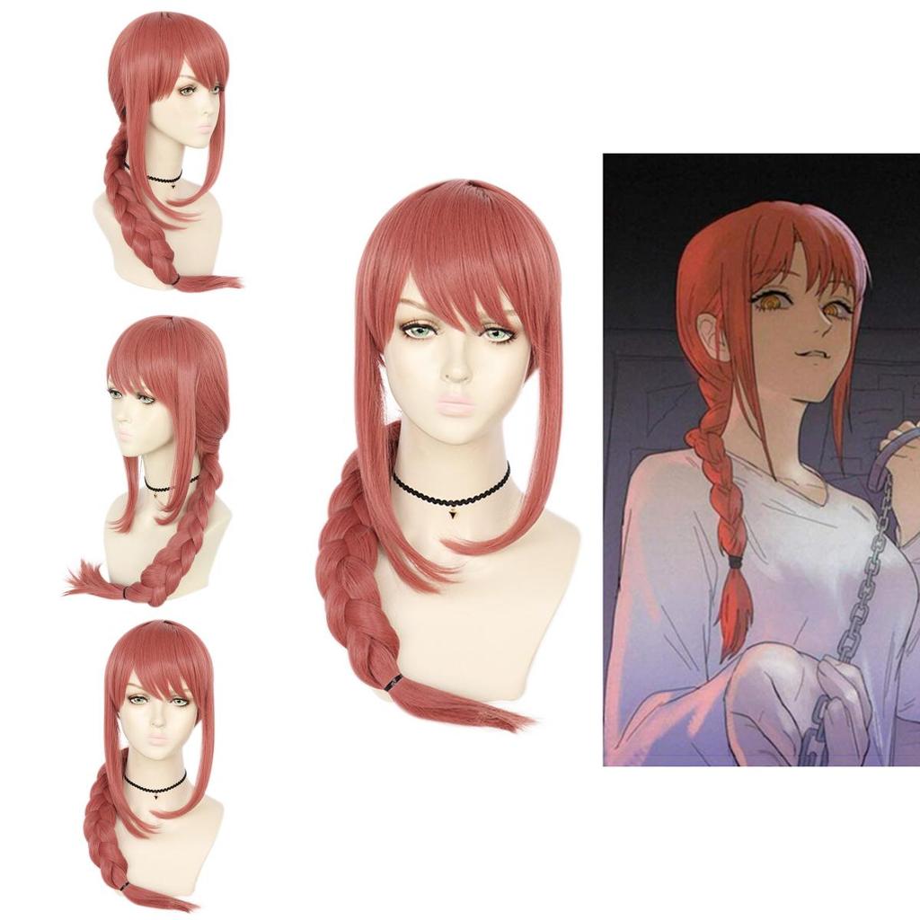 Chic Chainsaw Man Makima Wig Long Pink Braid Synthetic Fiber For Cosplay And Party Props