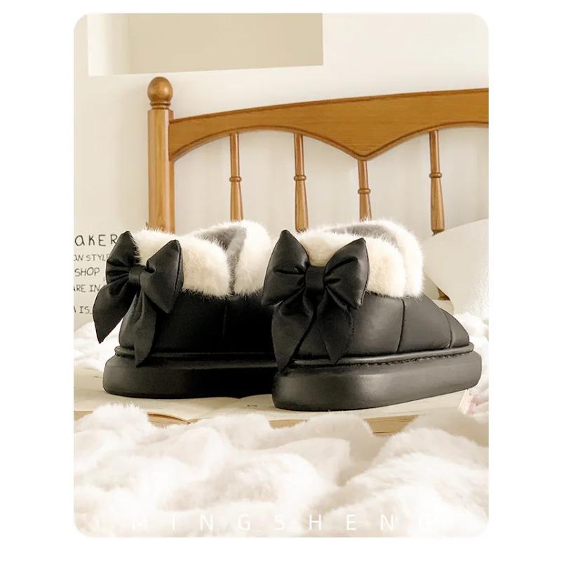 Cute Warm Ankle Boots Winter Women's Bow Warmth Plush Bow Cotton Shoes 2025 New Waterproof Down Cloth Short Barrel Snow Boots