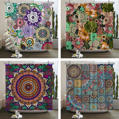 Bohemian Style Shower Curtains Mandala Boho Flowers and Plants Printing Bathroom Curtains Waterproof Polyester Bath Curtain