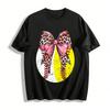Leoparden-Schleife Colorblock Softball Baseball Print Lässiges T-Shirt Reines Baumwoll-T-Shirt