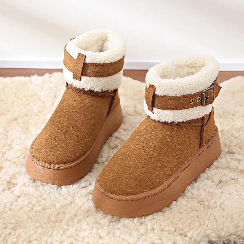

Thick Bottom Women s Fleece-lined Winter Boots Cotton Warm Shoes Integrated Leather Outerwear New 2024 Style Snow Boots 36