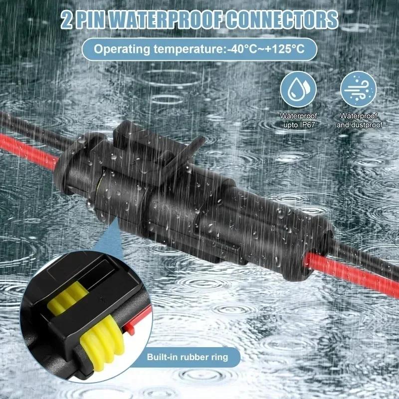 Waterproof 2 Pin Wire Connectors - 20 AWG Automotive Connector Kit for Car, Truck, Motorcycle, and Marine Boat