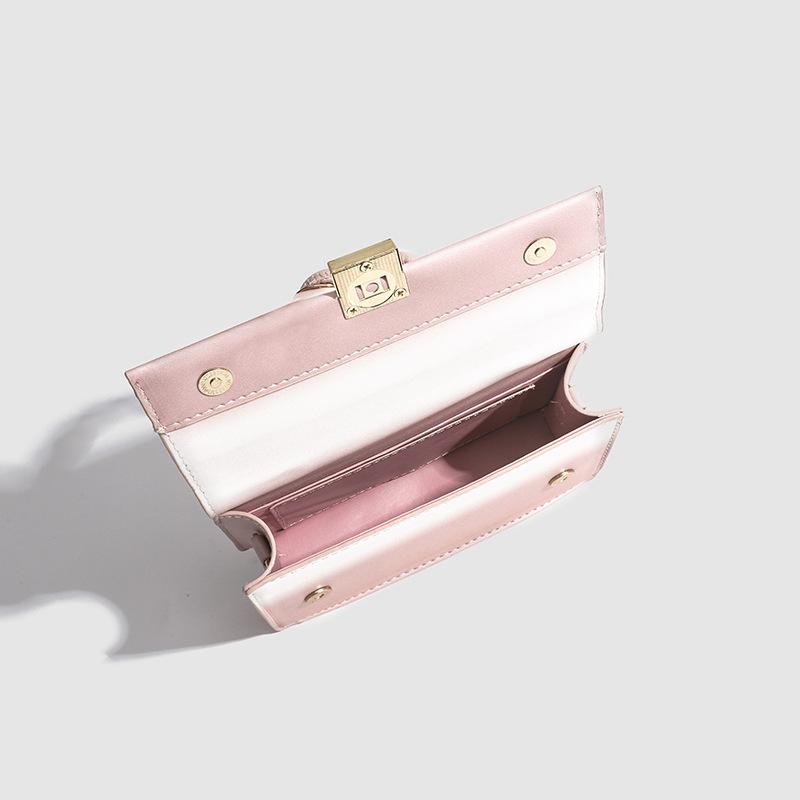 Luxury Women Flap Crossbody Bags Aesthetic Gradual Pink Shoulder Bags Fashion PU Leather Handbags Mini Square Top Handle Bags