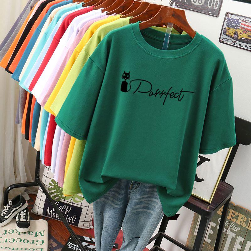 Women's Plus Size Short Sleeve T-Shirts  Cotton Round Neck Casual Tee English Printing Soft & Comfortable Ladies Loose Tops